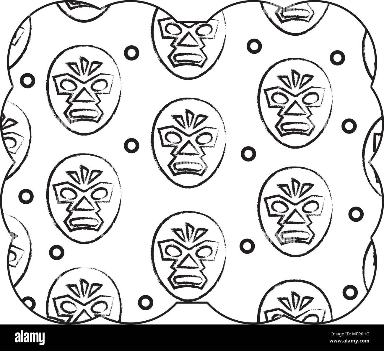Cadre décoratif avec motif masque de catcheur sur fond blanc, vector illustration Illustration de Vecteur
