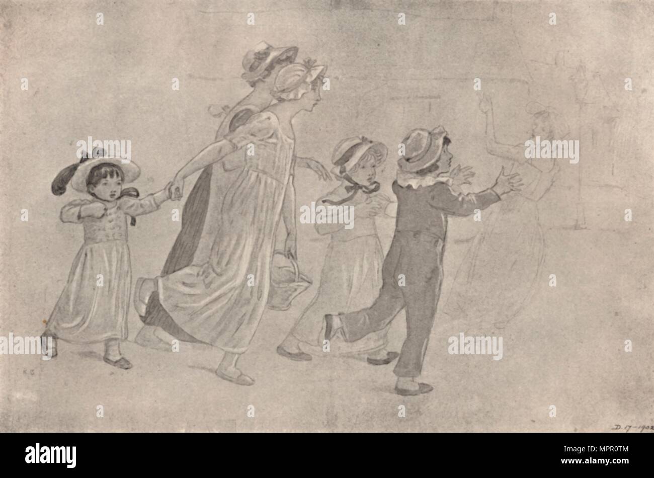 'Water-Color Wood-Block Dessin couleur pour imprimer', 1880-1890, (1923). Artiste : Catherine Greenaway. Banque D'Images