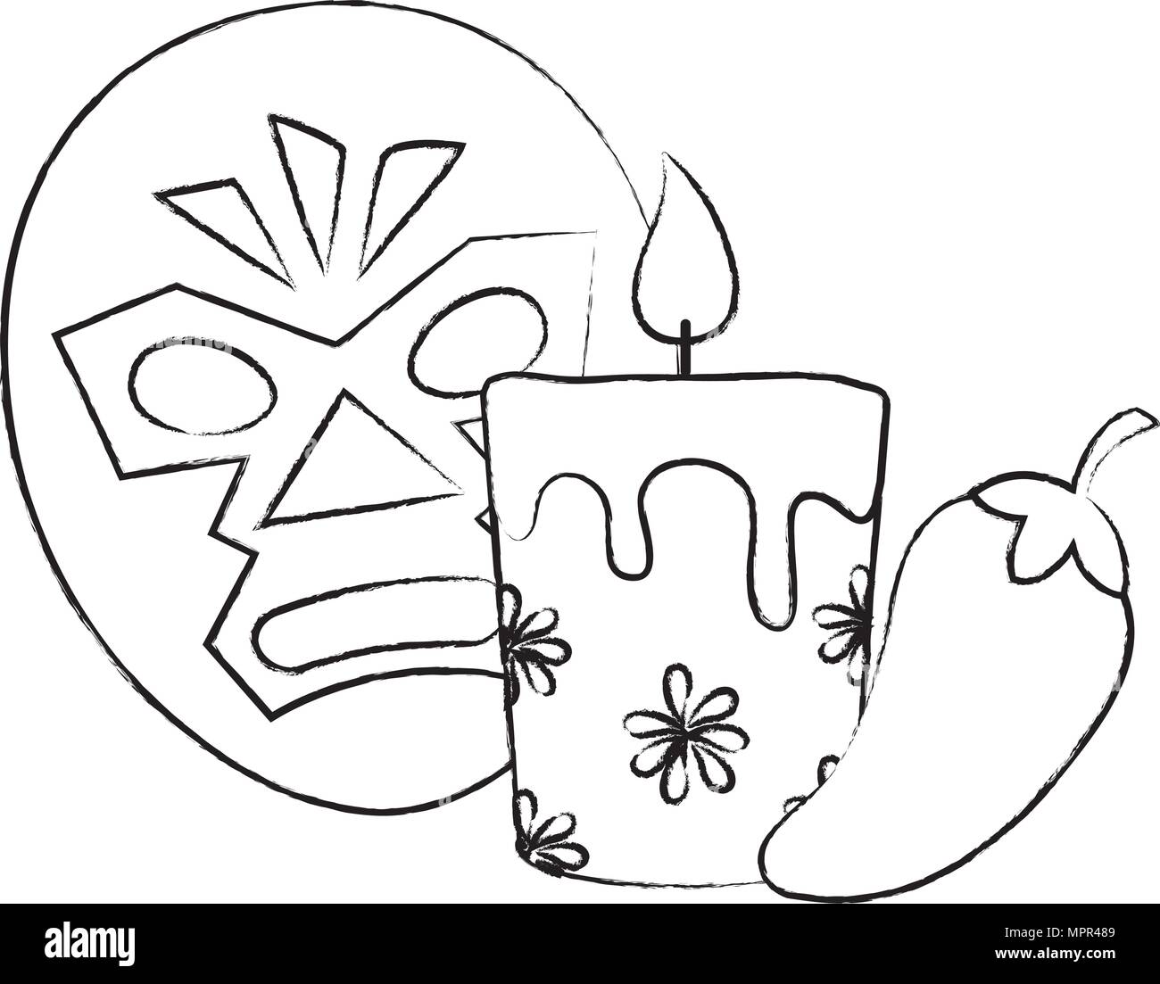 Masque de catcheur avec une bougie et de piment sur fond blanc, vector illustration Illustration de Vecteur