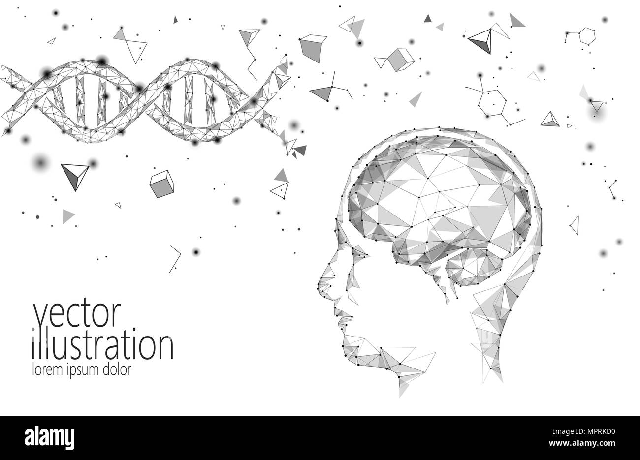 Cerveau humain IQ smart business concept. E-learning l'ADN médicament médicaments nootropique garanti. braingpower neuroscience Un remue-méninges, le travail du projet d'illustration vectorielle polygonale poly bas Illustration de Vecteur