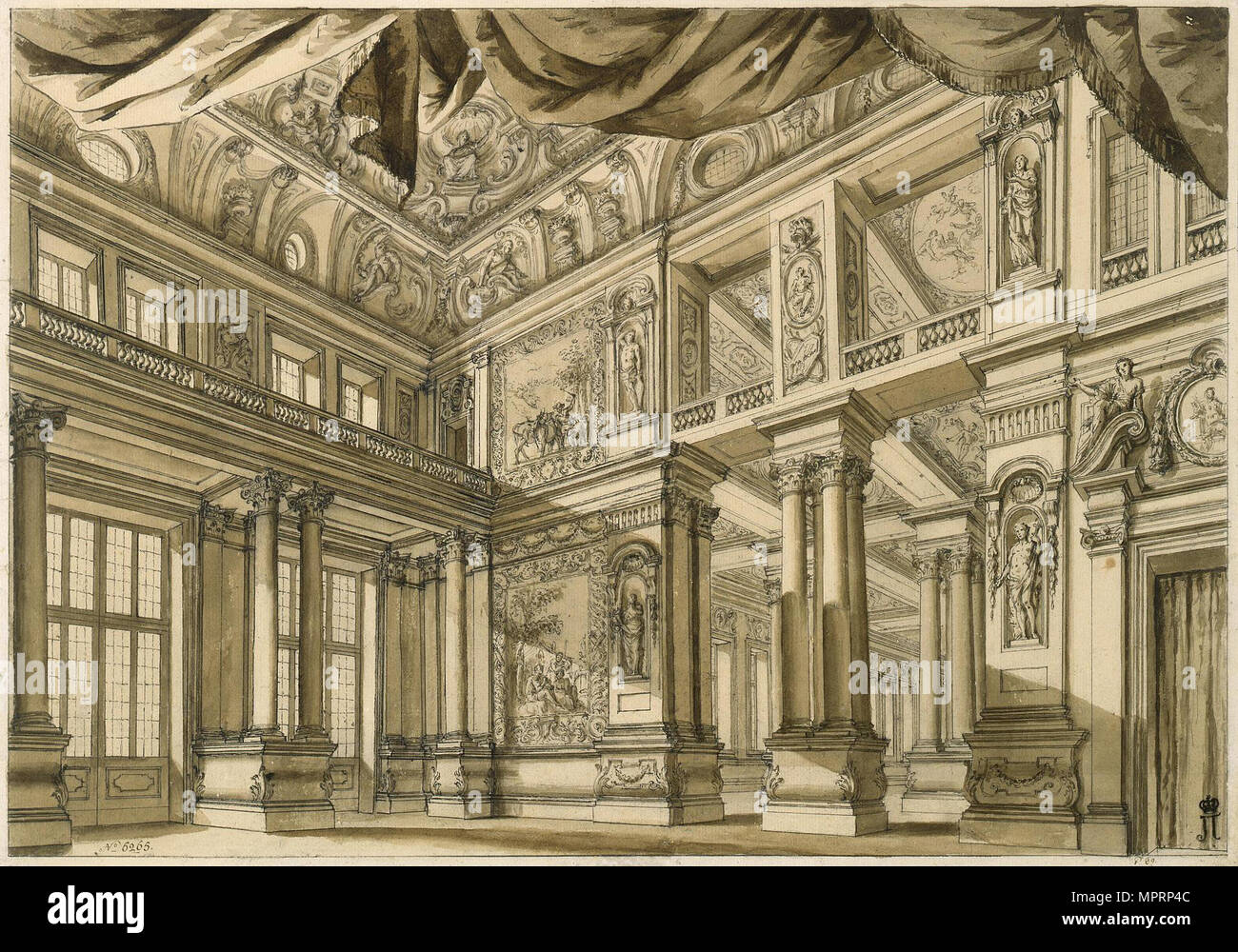 Conception du décor pour l'Opéra Scipione (Scipion) par George Frideric Handel, 18e siècle. Banque D'Images
