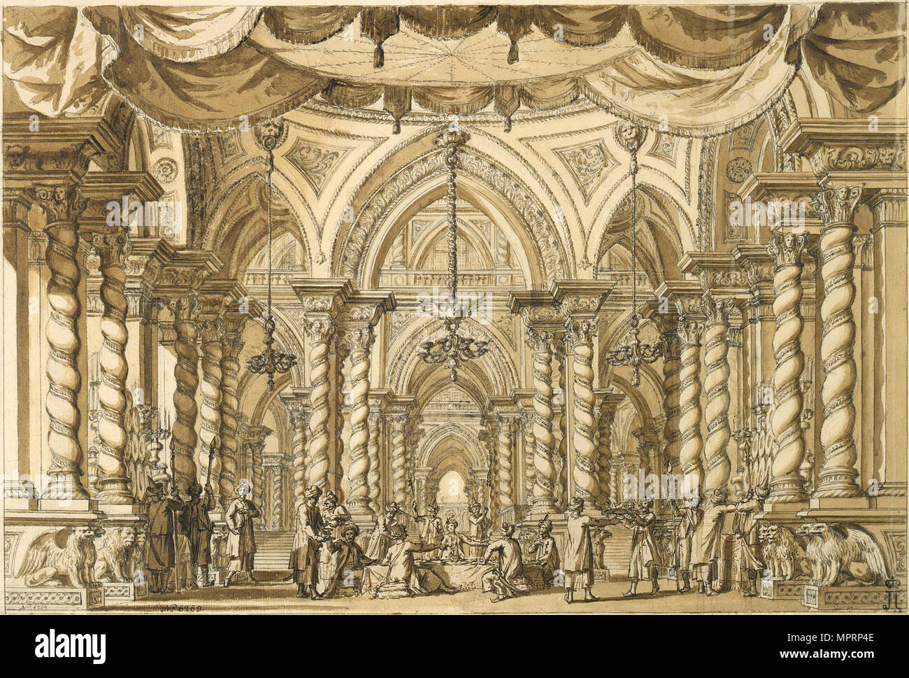 Conception du décor pour l'Opéra Bellérophon par Jean-Baptiste Lully, 18e siècle. Banque D'Images