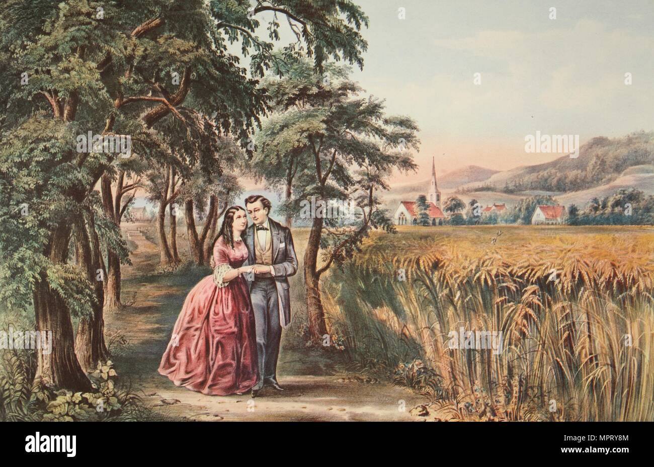 Les quatre saisons de la vie - la jeunesse, la saison de l'amour' , pub. 1868, Currier & Ives (Couleur Lithogra Banque D'Images