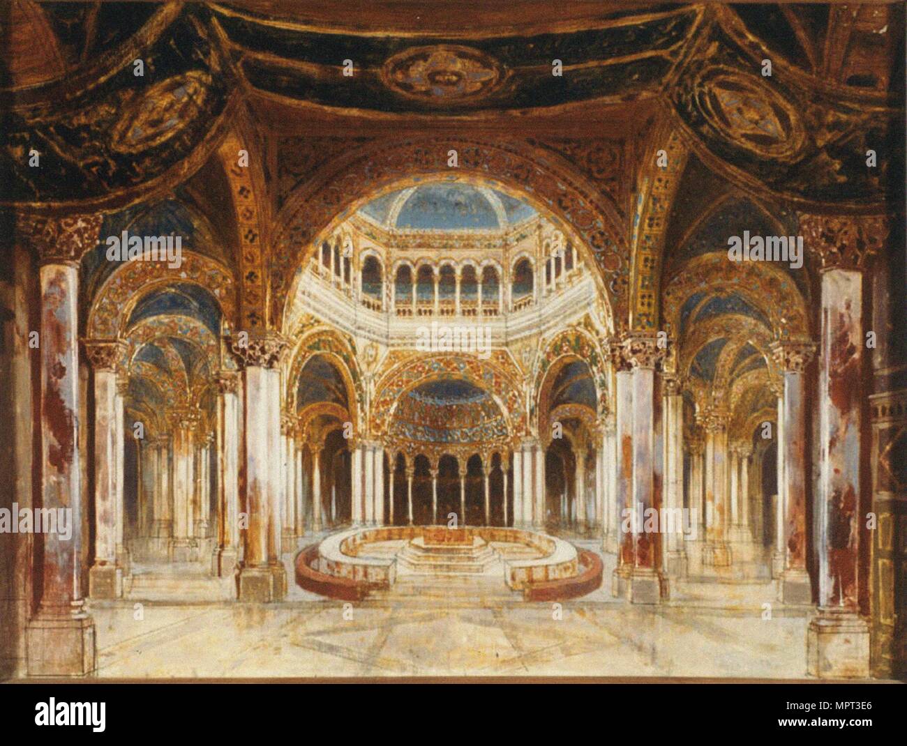 Le temple du Saint Graal. Conception du décor pour l'opéra Parsifal de Richard Wagner, 1882. Banque D'Images