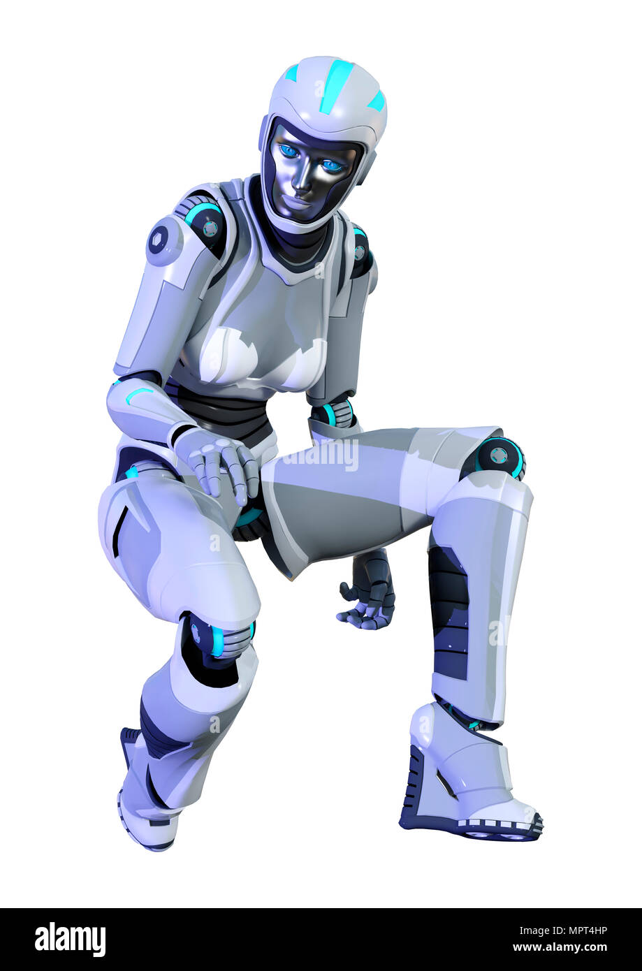 Le rendu 3D d'un robot femelle isolé sur fond blanc Banque D'Images