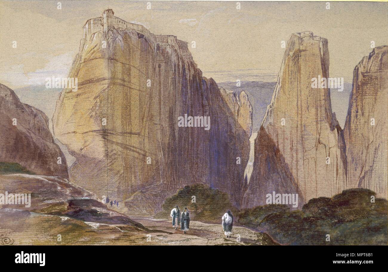 Le monastère de Meteora, 19e siècle. Artiste : Edward Lear. Banque D'Images