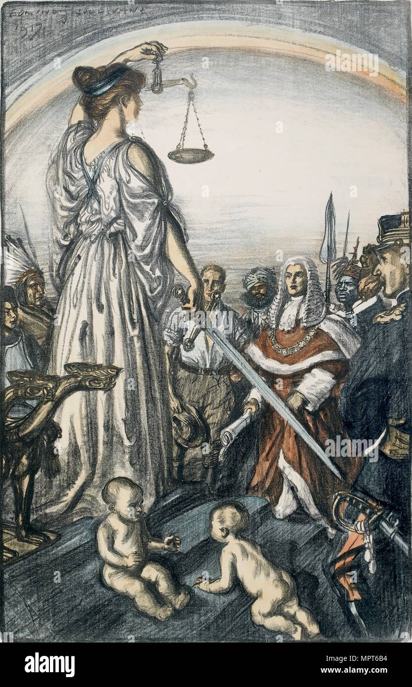 Le règne de la Justice, 1917. Artiste : Edmund Joseph Sullivan. Banque D'Images