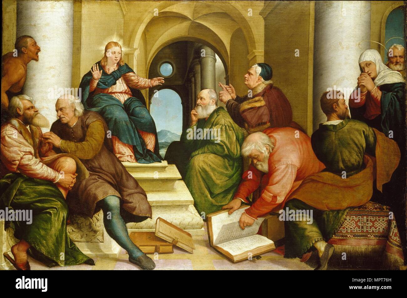 Le Christ parmi les docteurs, 1539. Artiste : Jacopo Bassano il Vecchio. Banque D'Images