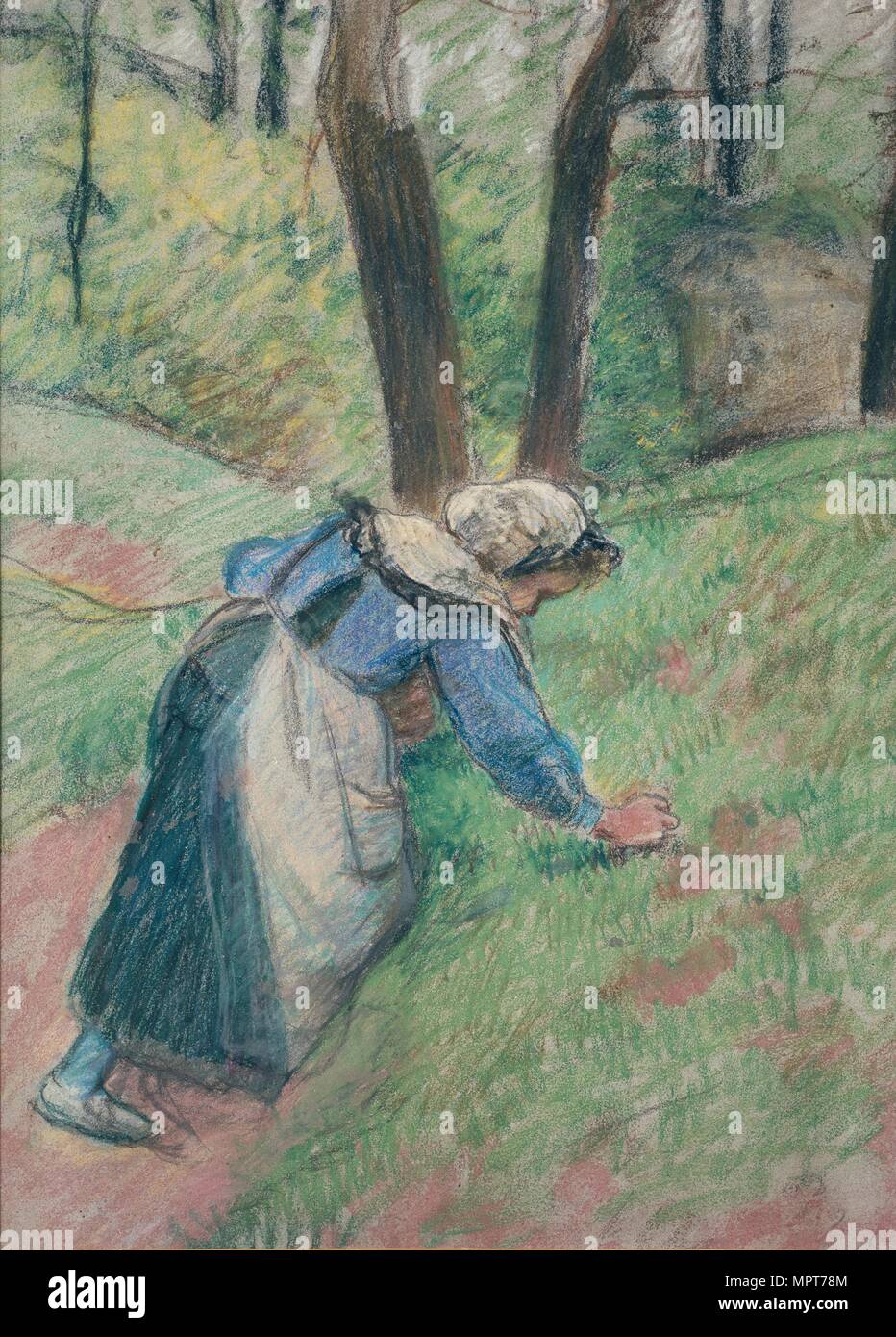 Le désherbage paysanne l'herbe, c1894. Artiste : Camille Pissarro. Banque D'Images