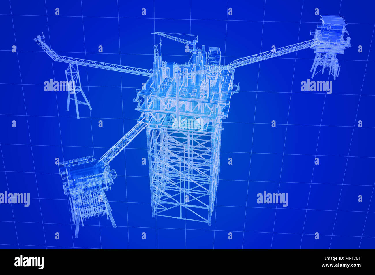 Le rendu 3D , ecran bleu pétrole constructtion plante. Banque D'Images