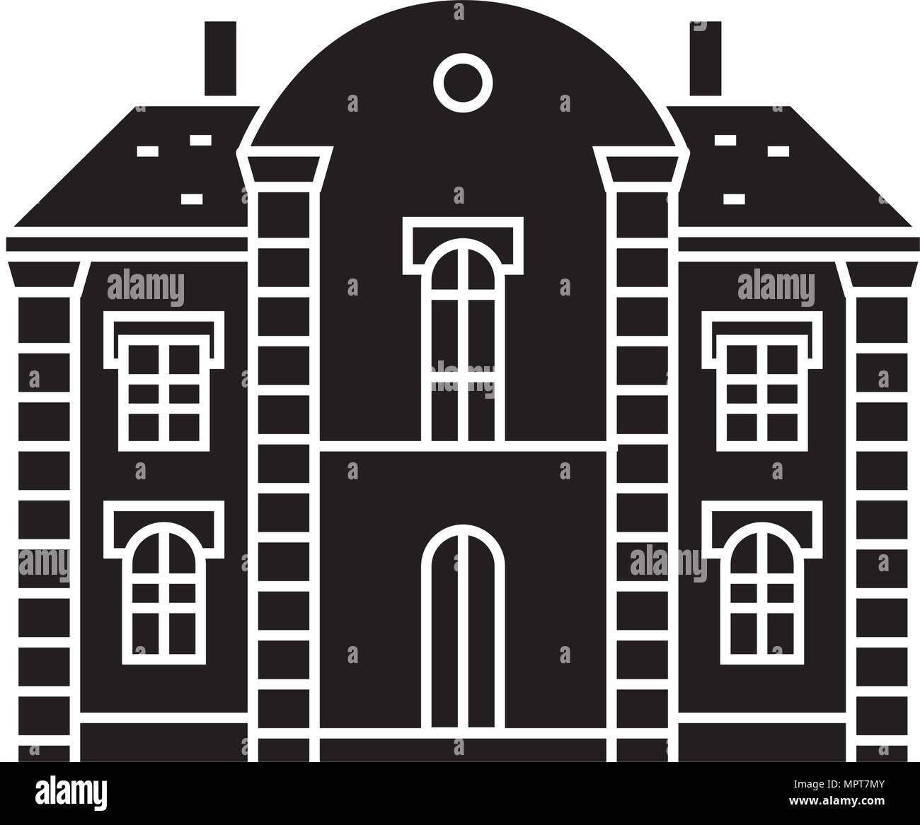 Villa château icône noire, vector illustration. Château Villa concept signe. Illustration de Vecteur