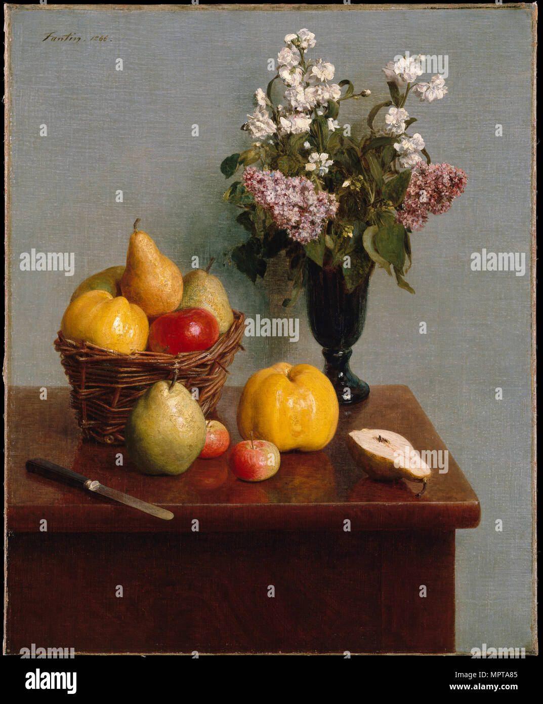 Nature morte avec fleurs et fruits, 1866. Banque D'Images