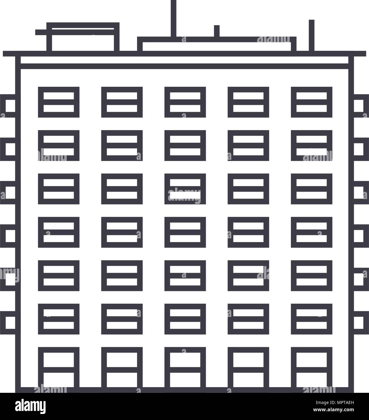 Bâtiment de plusieurs étages l'icône de la ligne mince concept. Bâtiment de plusieurs étages vecteur linéaire signe, symbole, l'illustration. Illustration de Vecteur