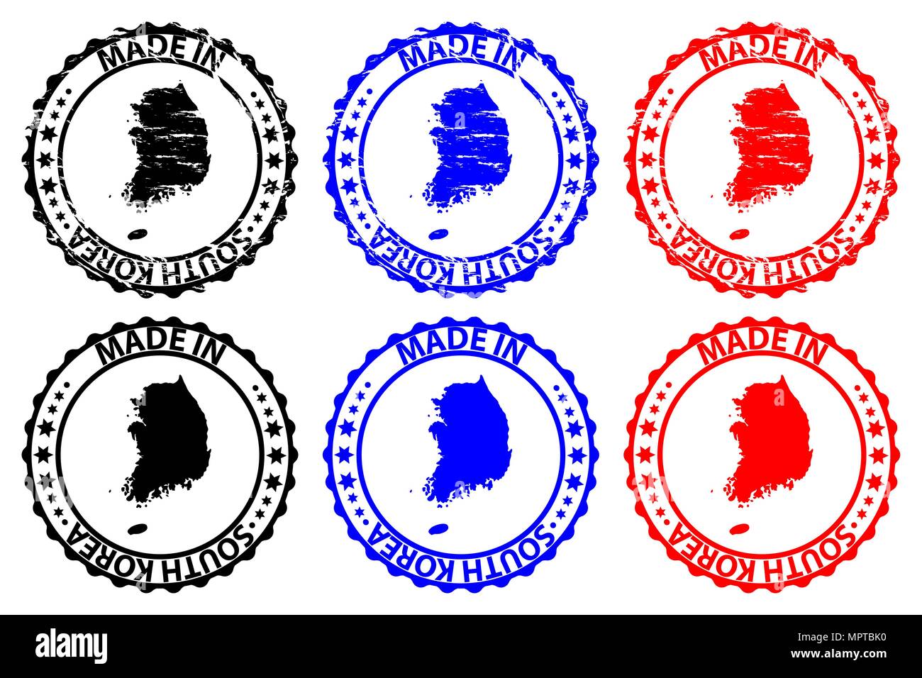 Faites en Corée du Sud - timbres en caoutchouc - vecteur, République de Corée site pattern - noir, bleu et rouge Illustration de Vecteur