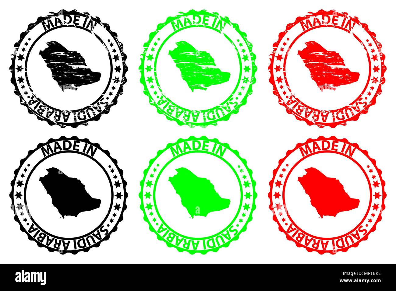 Faite en Arabie Saoudite - timbres en caoutchouc - vecteur, Arabie saoudite carte - noir, vert et rouge Illustration de Vecteur