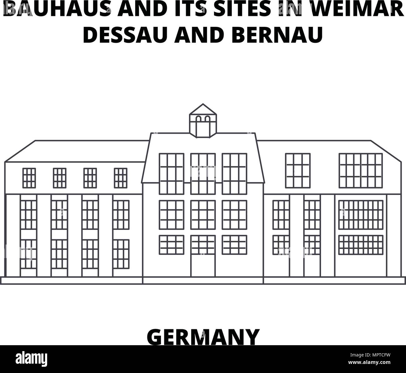 Bauhaus, Dessau, Allemagne icône ligne concept. Bauhaus, Dessau, Allemagne vecteur linéaire signe, symbole, l'illustration. Illustration de Vecteur