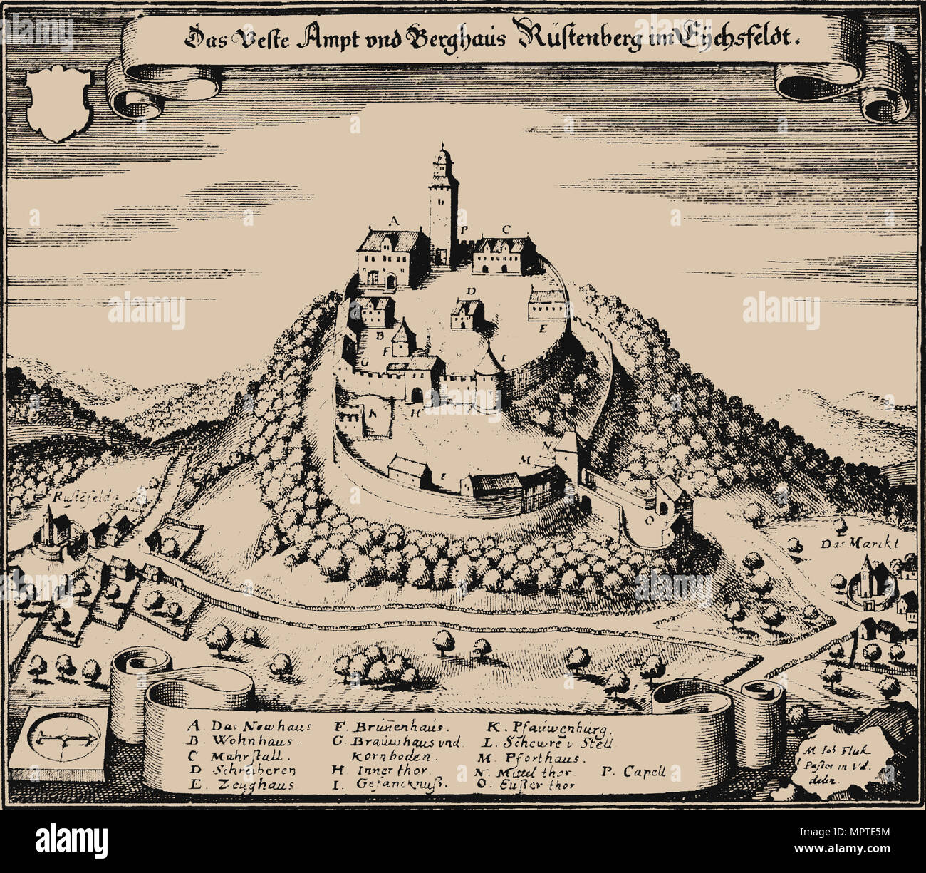 Rusteberg château. Topographia Sueaviae, 1643. Banque D'Images