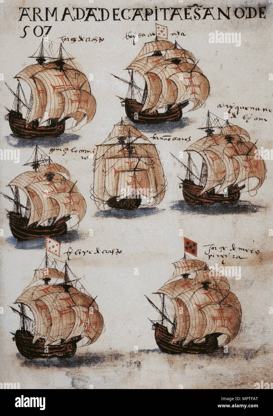 La flotte de Vasco da Gama en 1502. De Livro de Lisuarte de Abreu, ch. 1565. Banque D'Images