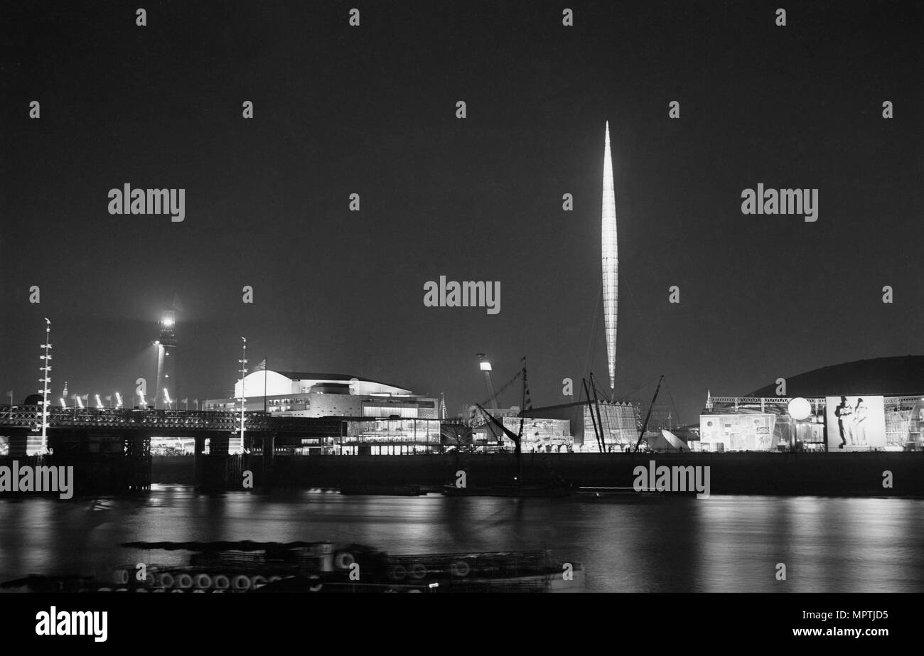 Site du Festival de Grande-Bretagne la nuit, South Bank, Lambeth, London, 1951. Artiste : John Frederick Physick. Banque D'Images