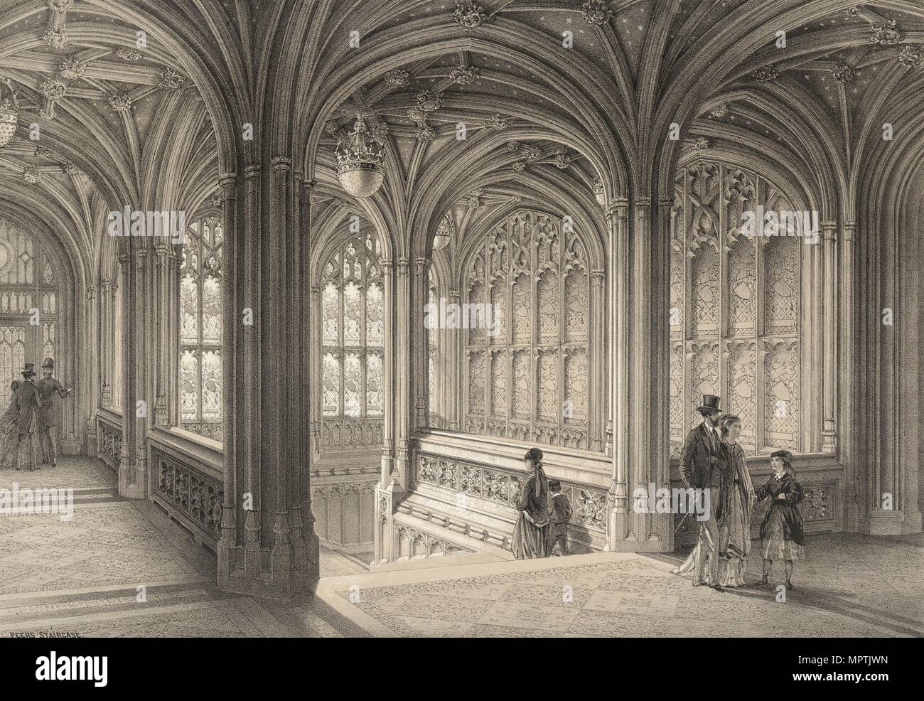 L'Escalier des pairs, de la Chambre des Lords, Palais de Westminster, Londres, 1860. Artiste : Inconnu. Banque D'Images