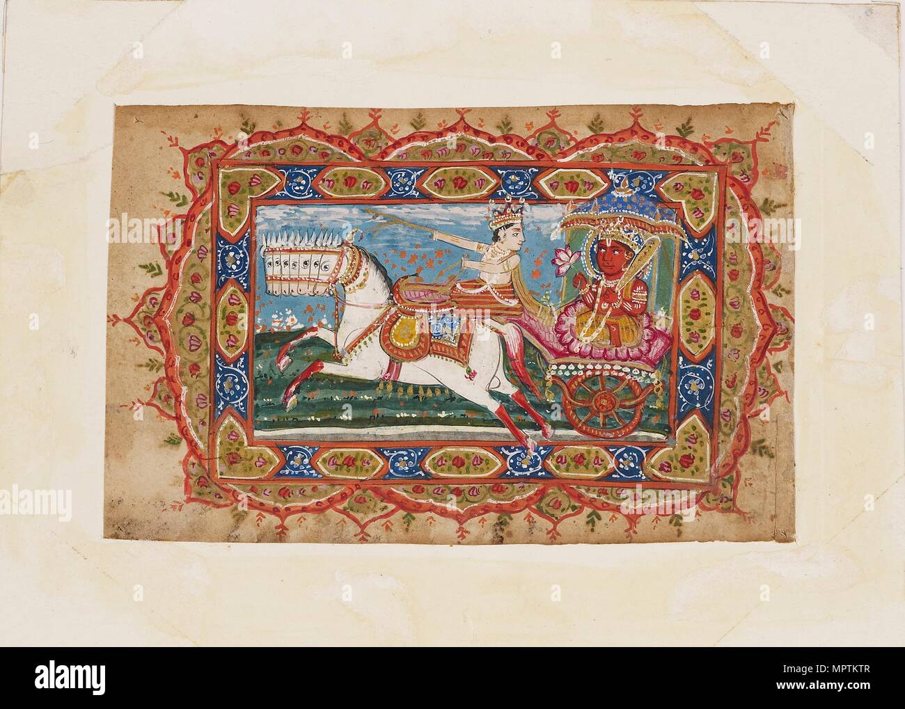Surya, le Dieu Soleil, dans un char tiré par sept chevaux, début du xixe siècle. Artiste : Inconnu. Banque D'Images