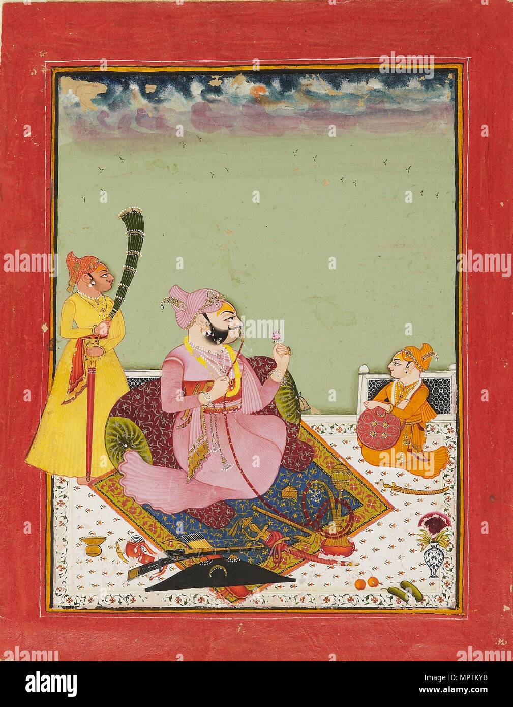 Maharao Ajit Singh sur une terrasse avec fils et accompagnateur, c1770. Artiste : Inconnu. Banque D'Images