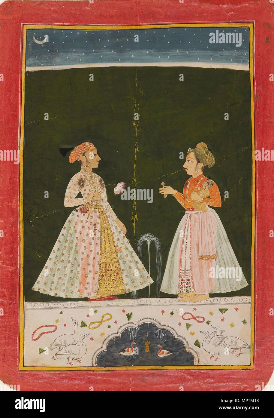 L'Amar Singh avec son jeune fils, début des années 1690. Artiste : Inconnu. Banque D'Images