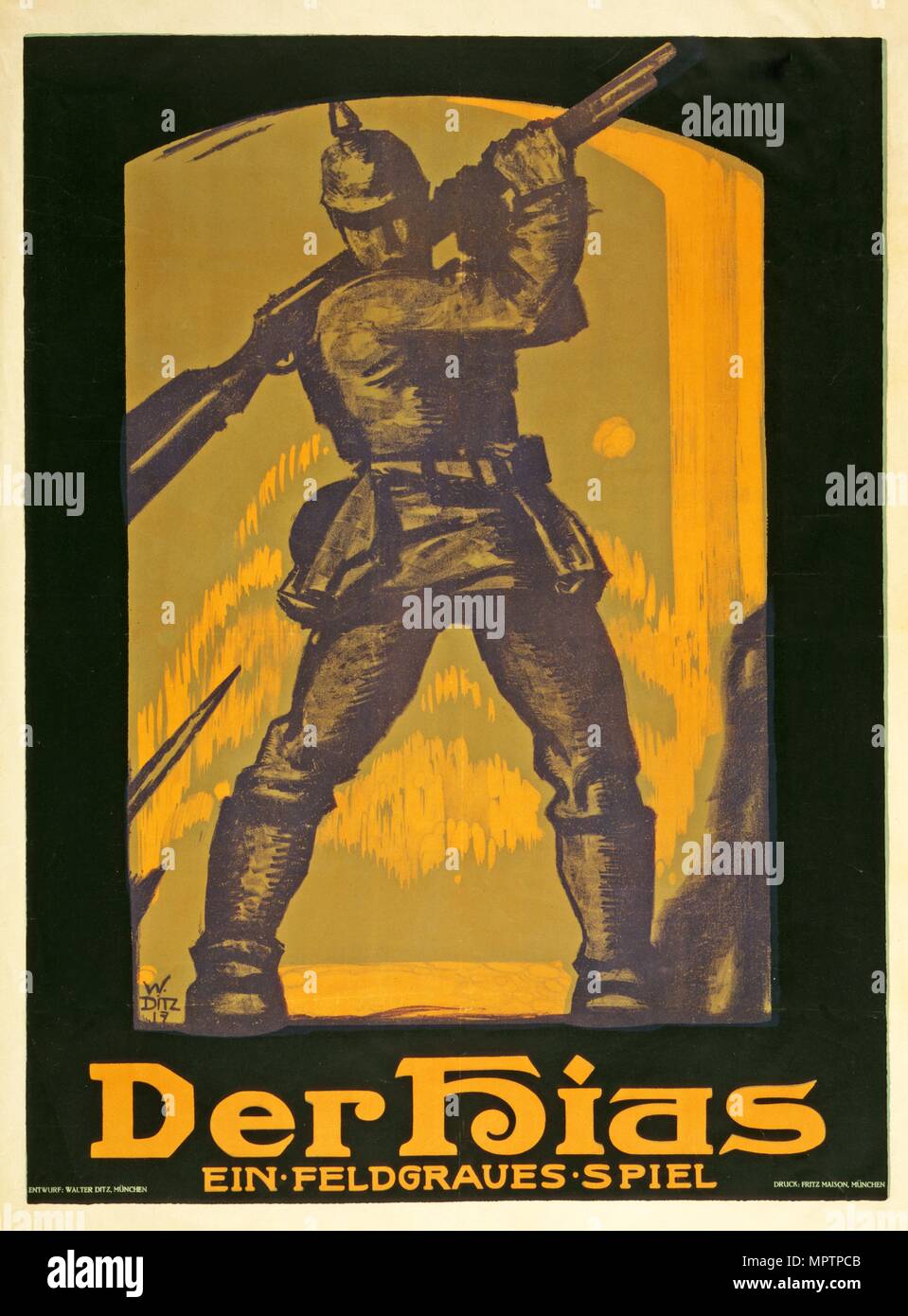 Poster une advertisng jouer Der Hias, feldgraues ein Spiel par Heinrich Gilardone, 1917. Banque D'Images