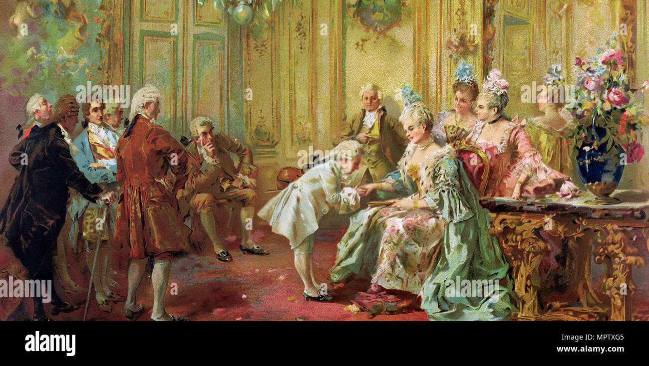 La présentation du jeune Mozart à Mme de Pompadour à Versailles en 1763. Banque D'Images