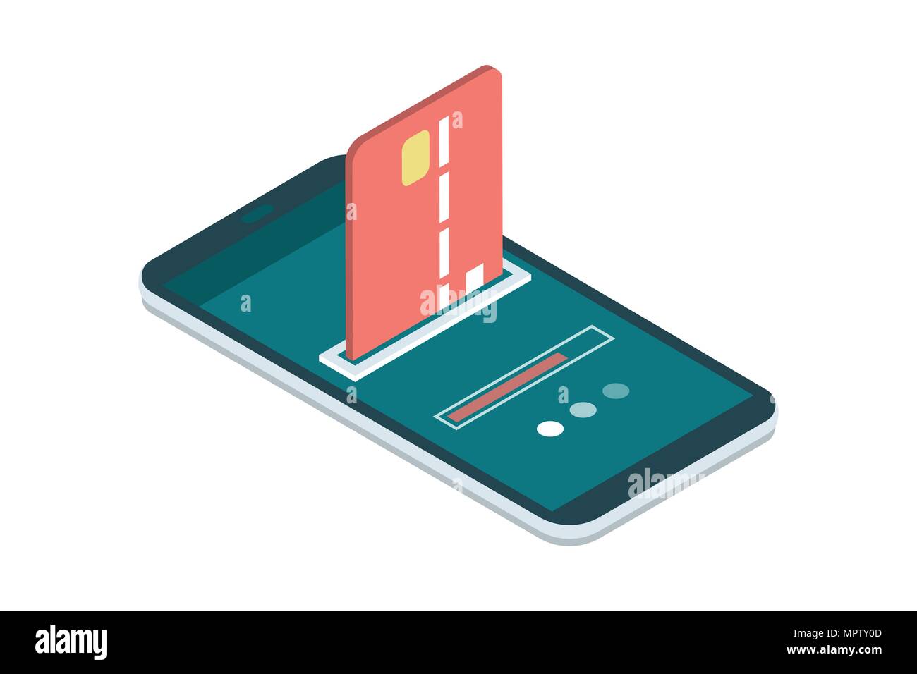 Sûr et facile e-paiements sur smartphone à l'aide d'apps financières : le paiement est en cours de traitement à l'aide d'une carte de crédit Illustration de Vecteur