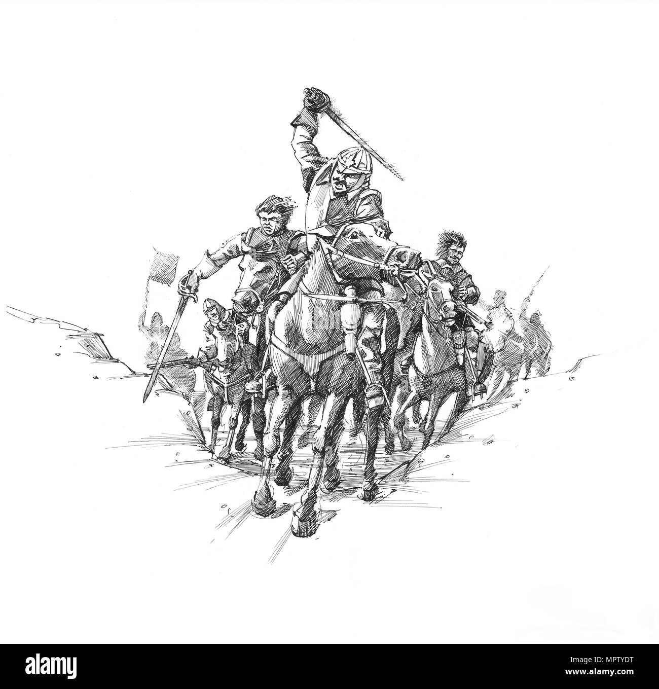 Cavalerie écossais, bataille de Newburn Ford, 1640. Artiste : Peter Dunn. Banque D'Images