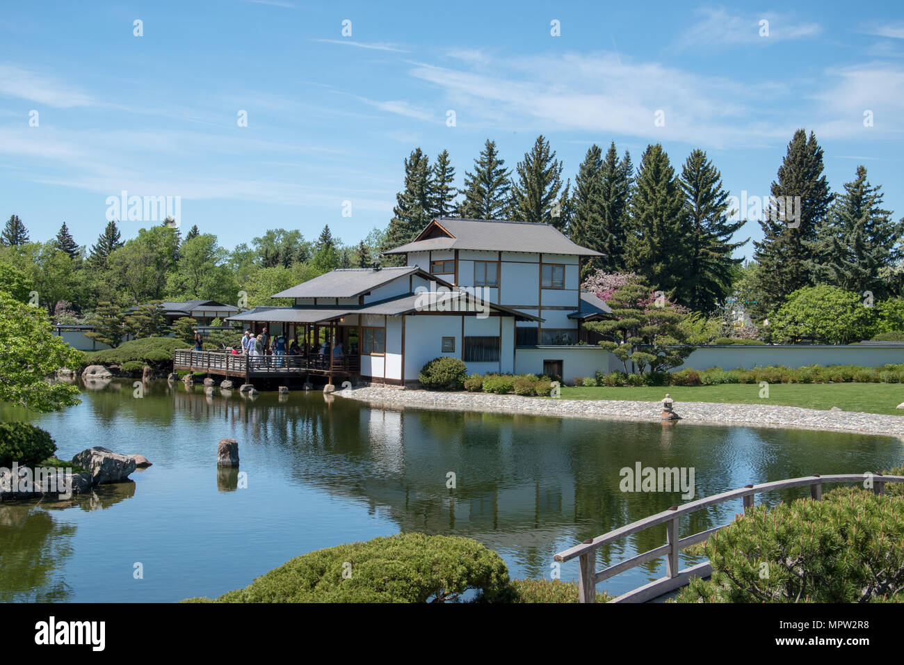 Pavillion modelée sur une maison de thé dans le jardin japonais Nikka Yuko à Lethbridge, Alberta a ouvert ses portes en 1967. Tous les composants ont été construites à Kyoto, au Japon, et r Banque D'Images