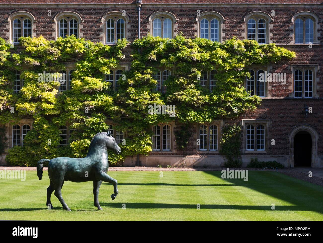 Cheval en bronze, sculptures de Barry Flanagan, Jesus College, Cambridge, Cambridgeshire, 2015. Artiste : James O Davies. Banque D'Images