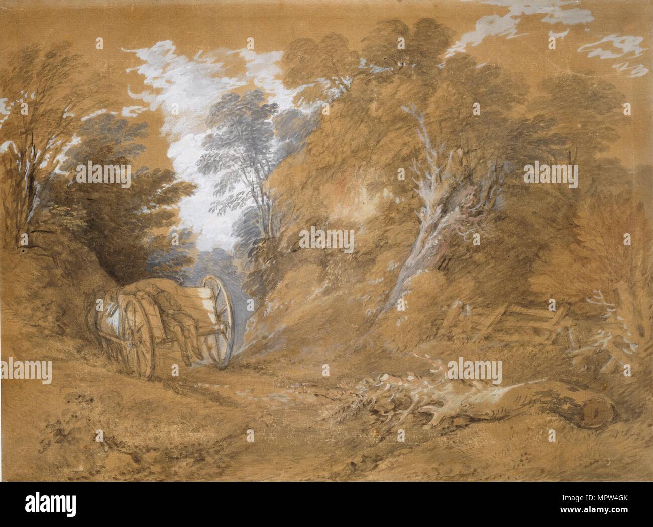 Paysage boisé avec un paysan garçon endormi dans un panier, 18e siècle. Artiste : Thomas Gainsborough. Banque D'Images