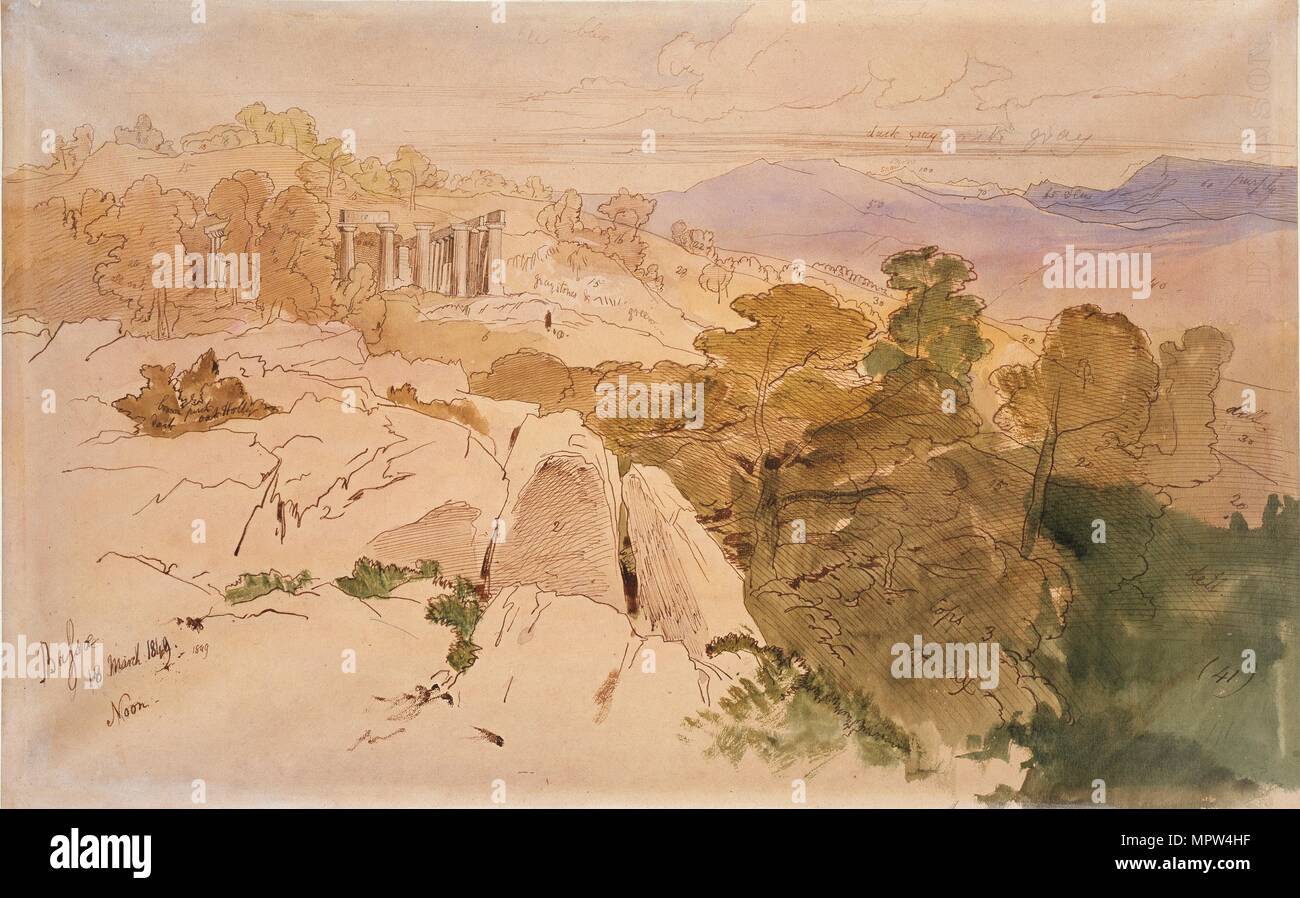 Le Temple d'Apollon à Bassae, Grèce, 1849. Artiste : Edward Lear. Banque D'Images