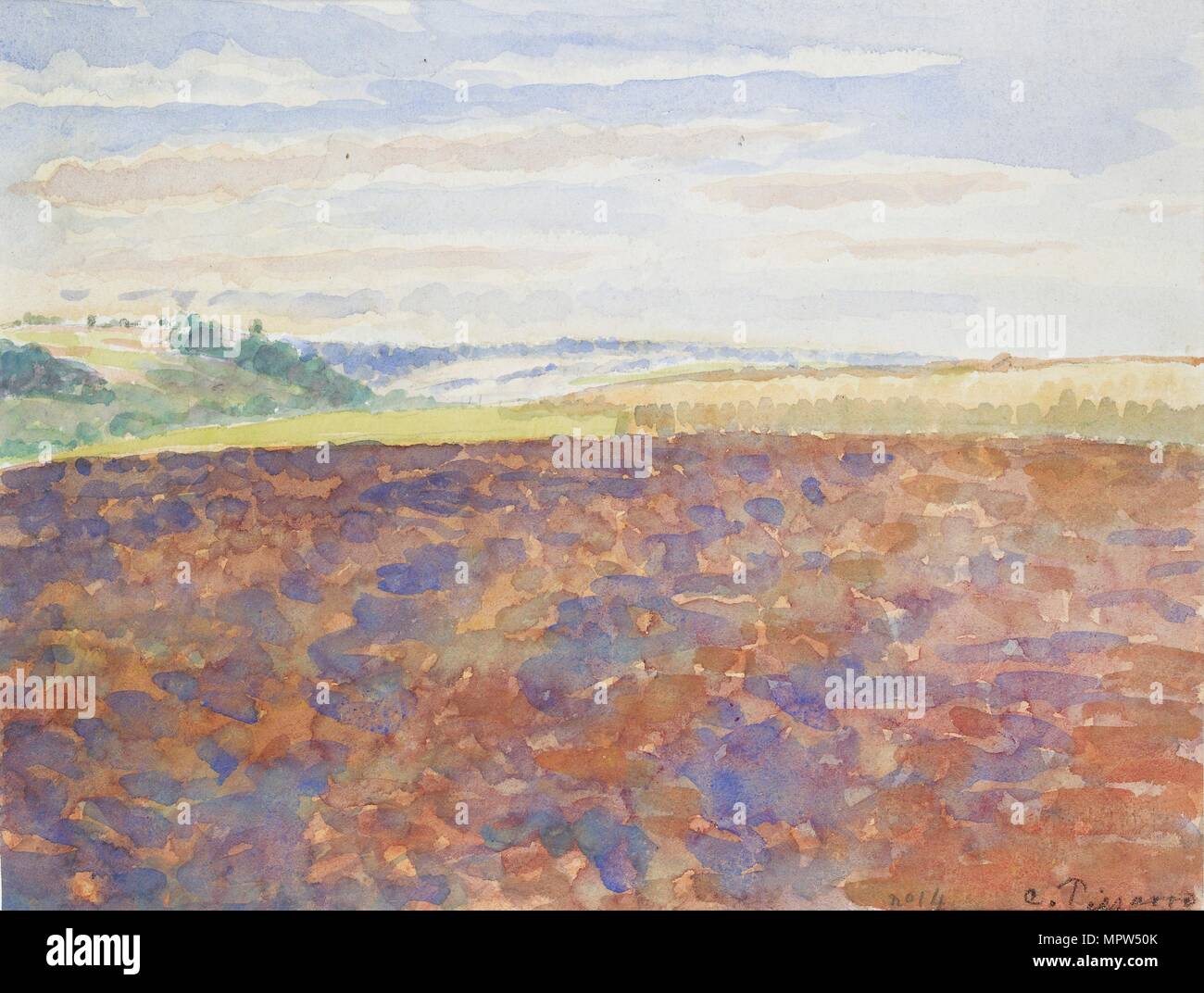 Étude d'un paysage avec un champ labouré, à Eragny-sur-Epte, c1886-1890. Artiste : Camille Pissarro. Banque D'Images
