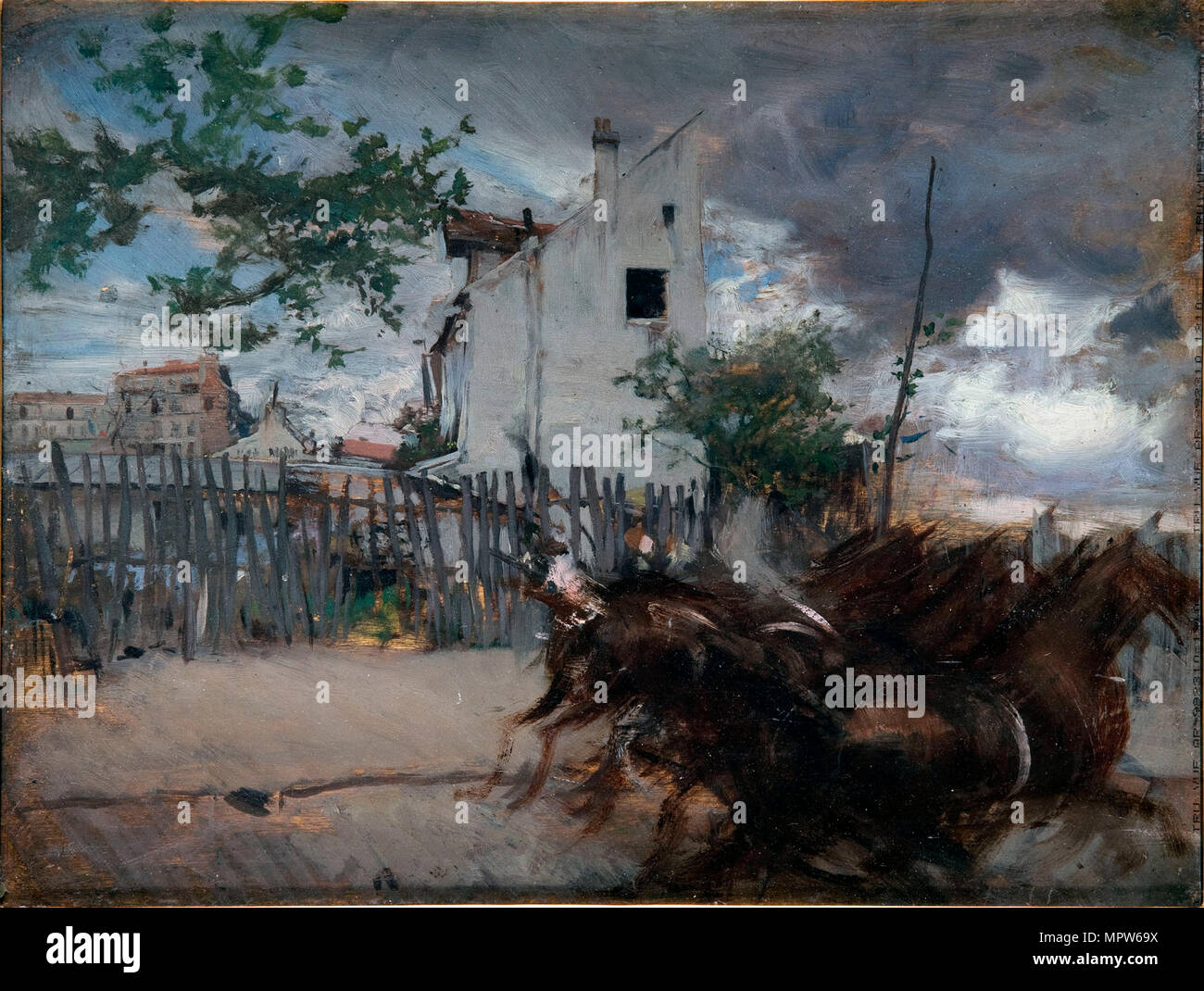 Paysage avec chevaux (Chevaux tournant), 1880-1890. Banque D'Images