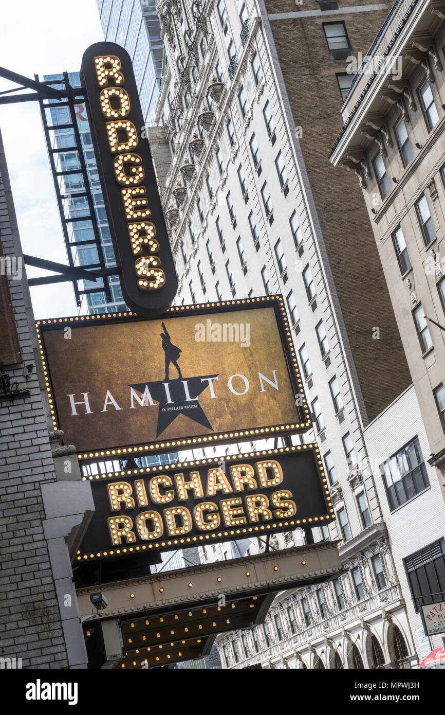 'Hamilton' Chapiteau au Richard RodgersTheater, Times Square, New York, USA Banque D'Images