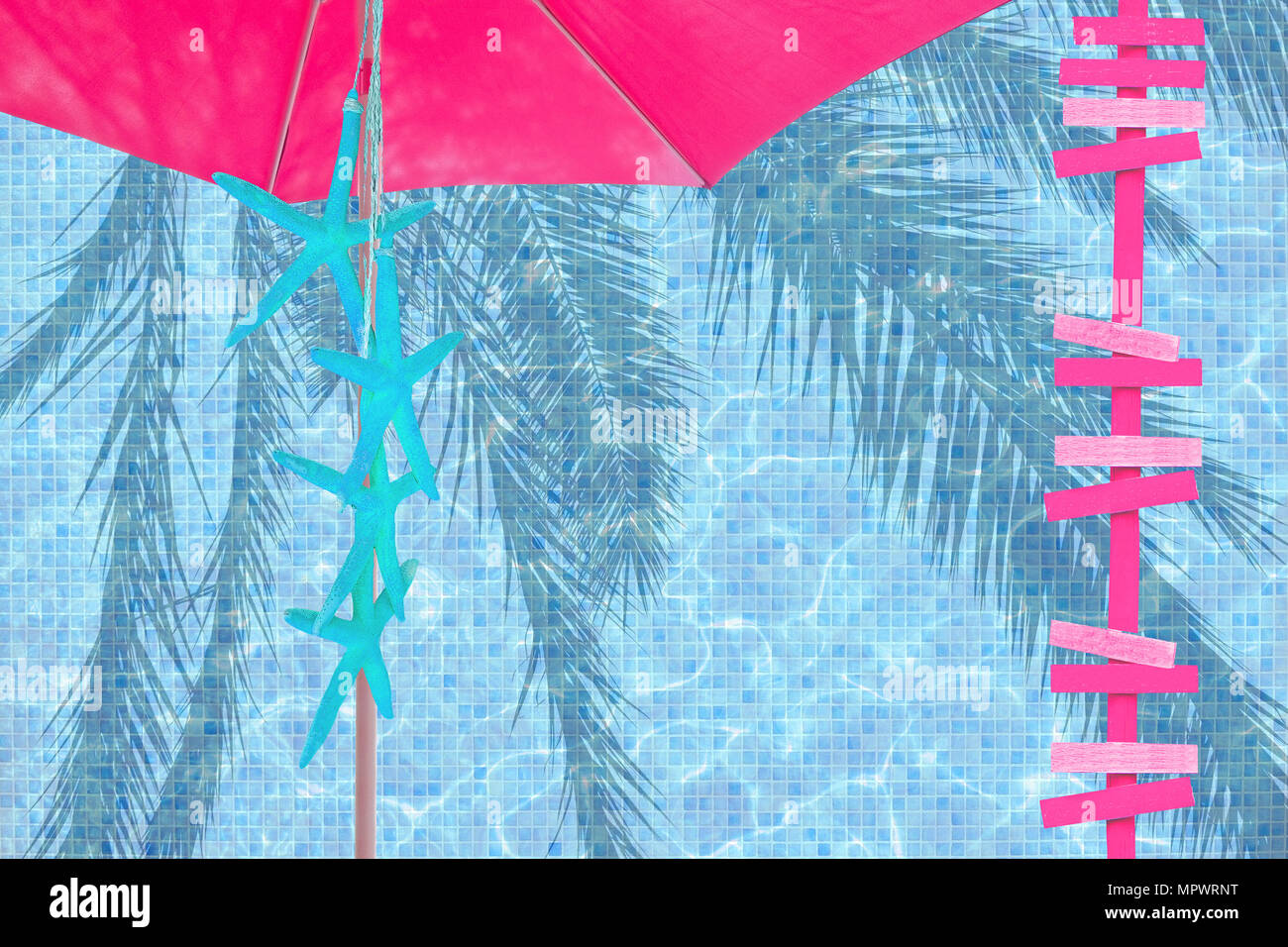 Parasol rose bleu étoile de flèches de l'espace publicitaire de l'humeur d'été contexte thème Banque D'Images