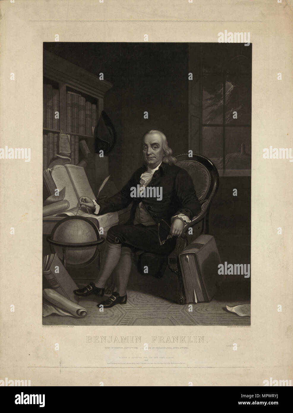Portrait de Benjamin Franklin , 1847. Banque D'Images