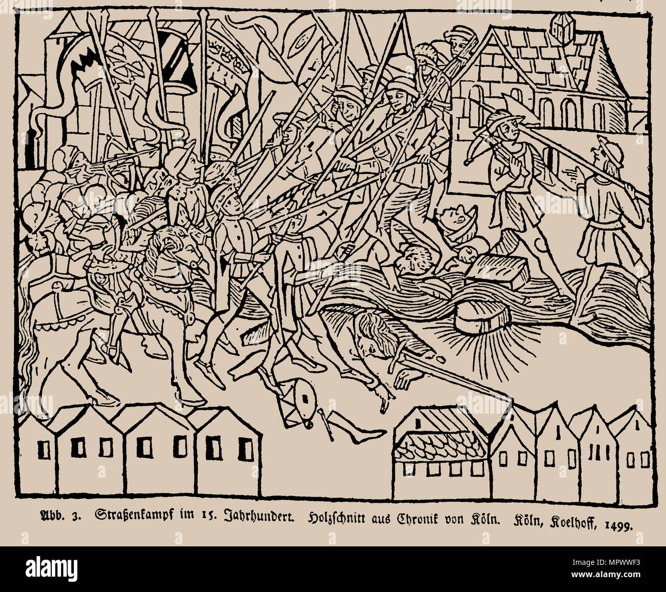 Combats de rue à la 15e siècle. À partir de la Chronique de Cologne par Johann Koelhoff , 1499. Banque D'Images