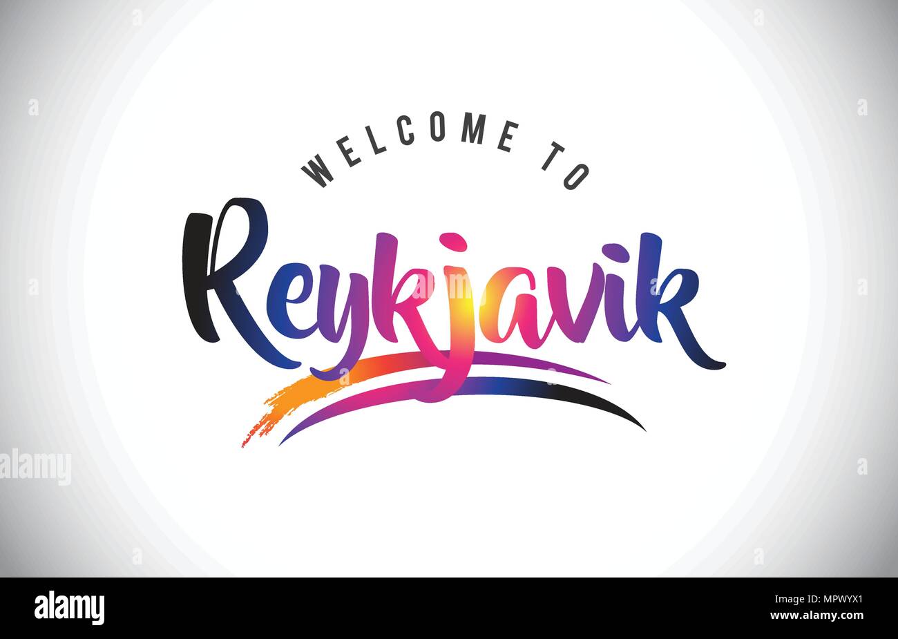 Message de bienvenue de Reykjavik en violet vibrant des couleurs modernes Vector Illustration. Illustration de Vecteur