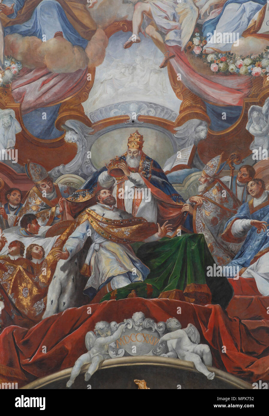 Le couronnement impérial de Charlemagne par le Pape Léon III en 800, 1724. Banque D'Images