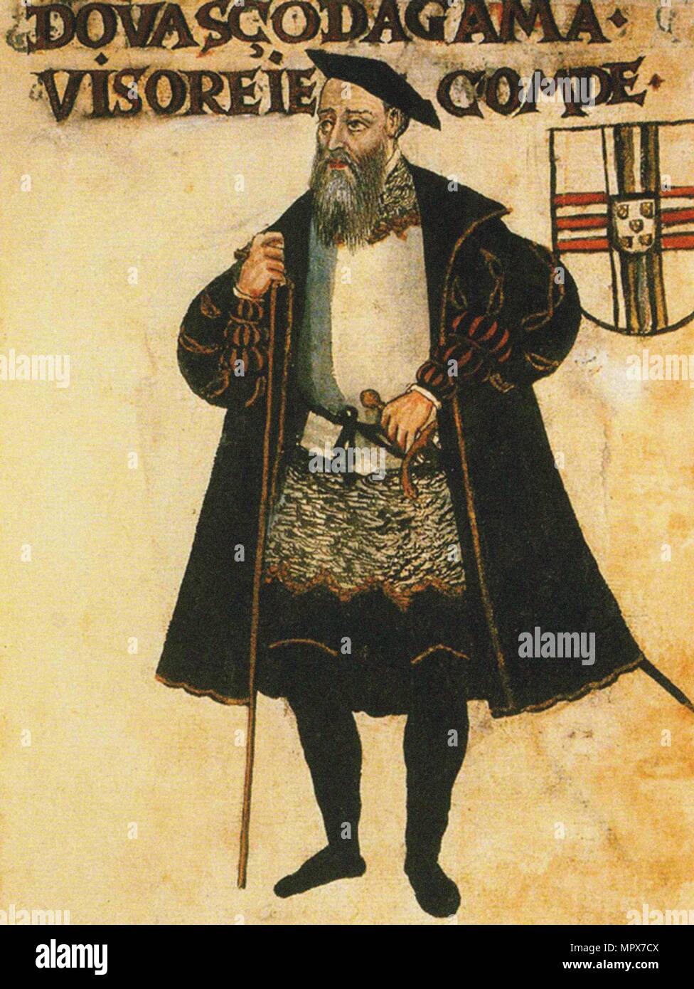 Vasco da Gama, en tant que vice-roi de l'Inde et comte de Vidigueira. De Livro de Lisuarte de Abreu , ch. 156 Banque D'Images
