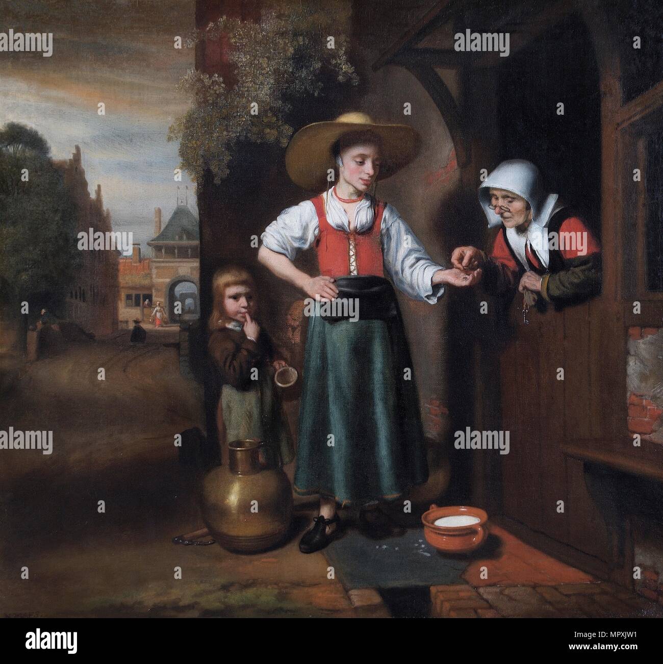 'Le' Milkwoman, 1655-1659. Artiste : Nicolaes MAES. Banque D'Images