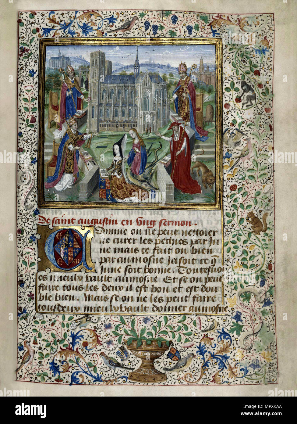 Marguerite d'York priant devant la cathédrale de St Gudule à Bruxelles, ch. 1467-1469. Banque D'Images