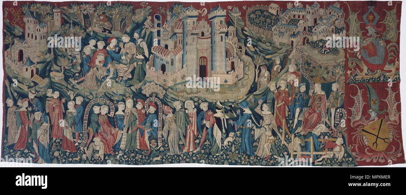 Jeux de l'amour courtois (Spieleteppich), tapisserie, ca 1400. Banque D'Images