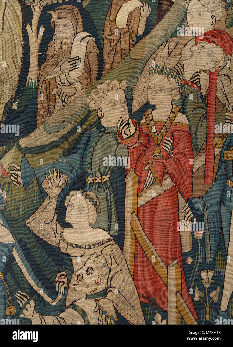 Jeux de l'amour courtois (Spieleteppich), la tapisserie. Détail, ca 1400. Banque D'Images