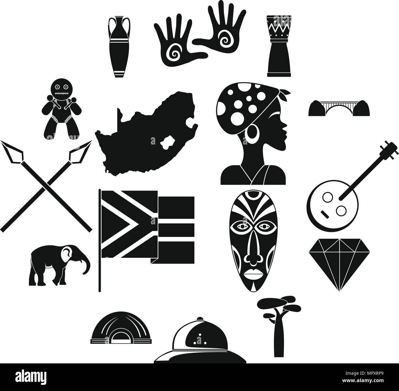 Voyage Afrique du Sud, le style simple icons set Illustration de Vecteur