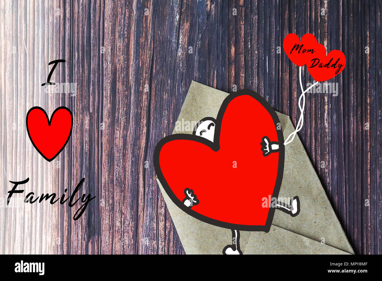 Cadeaux de la famille carte avec mot J'aime la famille, carte de souhaits Banque D'Images